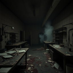 An abandoned terror laboratory, shrouded in darkness and filled with remnants of sinister experiments