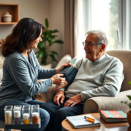 A compassionate scene depicting a caregiver taking vital signs of an elderly adult