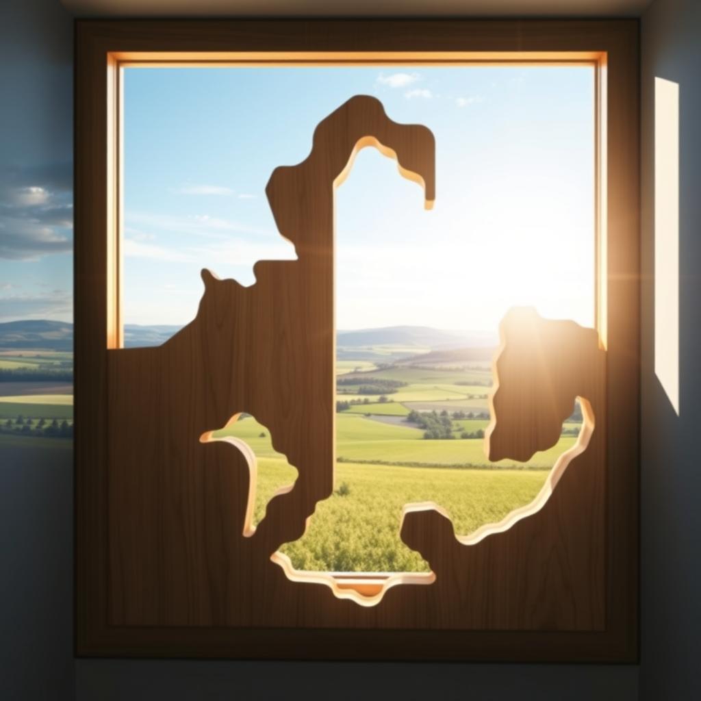 A unique and creative image of a window designed in the shape of Ukraine's map