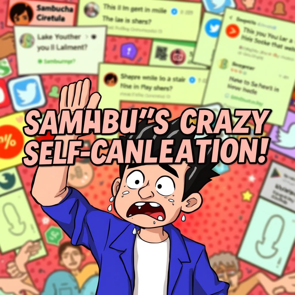 An eye-catching thumbnail for a YouTube video showcasing the dramatic and controversial event of the YouTuber Sambucha attempting to 'cancel' himself for views