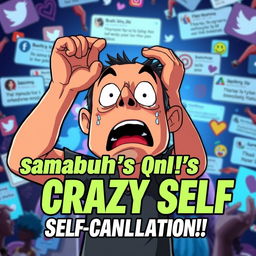 An eye-catching thumbnail for a YouTube video showcasing the dramatic and controversial event of the YouTuber Sambucha attempting to 'cancel' himself for views