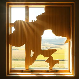 An artistic representation of a window that resembles the shape of Ukraine's map