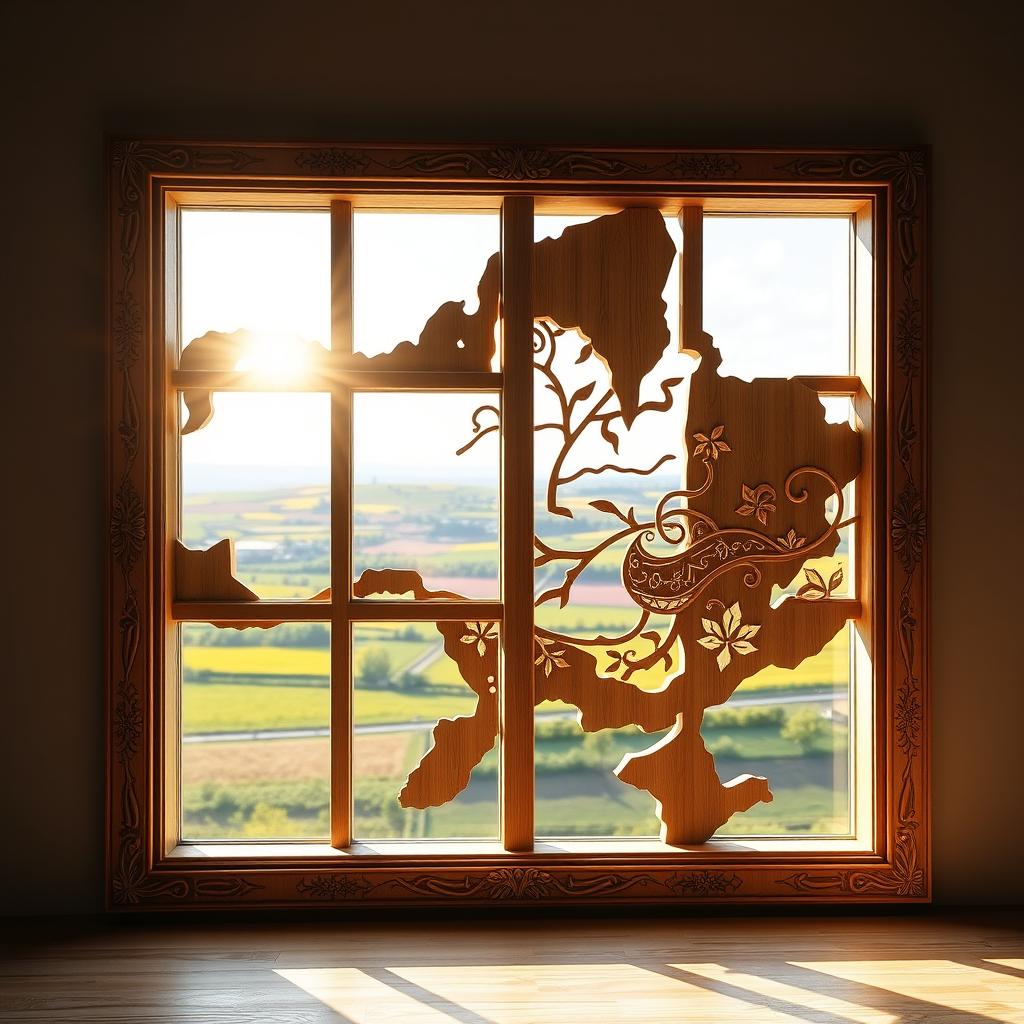 A beautiful representation of a window frame designed in the shape of Ukraine's map