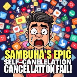 An engaging and provocative thumbnail for a YouTube video depicting the controversial event of YouTuber Sambucha trying to cancel himself for more views