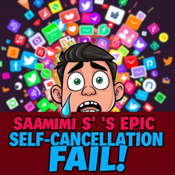 An engaging and provocative thumbnail for a YouTube video depicting the controversial event of YouTuber Sambucha trying to cancel himself for more views