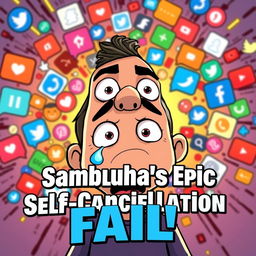 An engaging and provocative thumbnail for a YouTube video depicting the controversial event of YouTuber Sambucha trying to cancel himself for more views