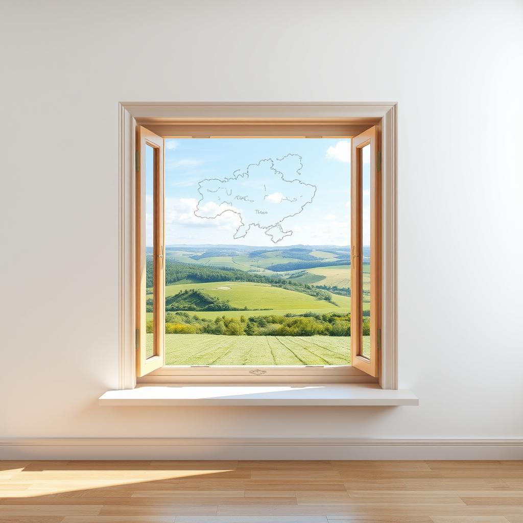 A captivating outline of a window frame designed in the shape of Ukraine's map