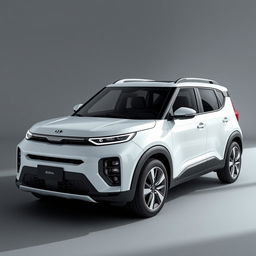 A stunning 3D render of a completely new car design that beautifully combines the sleek and aerodynamic lines of the 2024 Kia Soul with the robust and powerful features of the 2024 Suzuki Smile Wagon