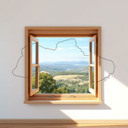 A detailed outline of a window frame ingeniously designed in the shape of Ukraine's map