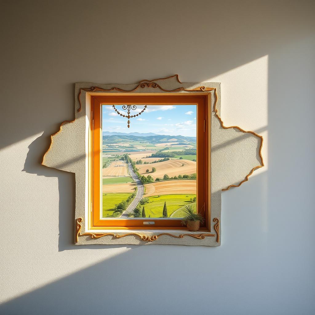 A unique window set into a wall, ingeniously designed to resemble the shape of Ukraine's map