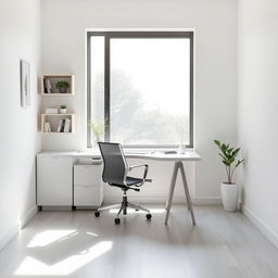 A minimalist one-person office setup in a rectangular area, characterized by simplicity and functionality