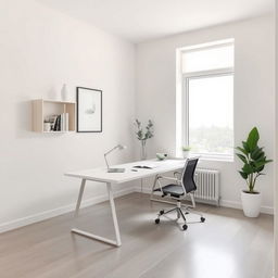 A minimalist one-person office setup in a rectangular area, characterized by simplicity and functionality