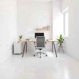 A minimalist office design for a single person in a rectangular area