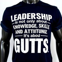 A stylish and inspirational t-shirt design featuring the bold text "Leadership is not only about Knowledge, Skills, and Attitude