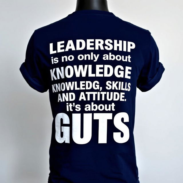 A stylish and inspirational t-shirt design featuring the bold text "Leadership is not only about Knowledge, Skills, and Attitude