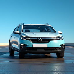 A completely new car design that combines the retro characteristics and style of the 1988 Citroen Visa with the modern lines and power of the 2024 Dacia Sandero