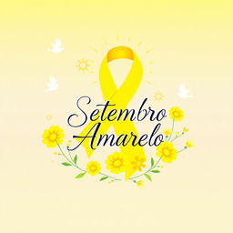 A vibrant and uplifting design for a t-shirt dedicated to the Yellow September campaign, featuring symbols of hope and mental health awareness