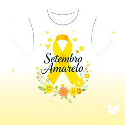 A vibrant and uplifting design for a t-shirt dedicated to the Yellow September campaign, featuring symbols of hope and mental health awareness