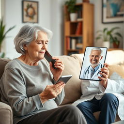 A heartwarming scene of a doctor and an elderly patient conversing over the phone