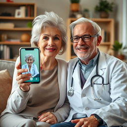 A heartwarming scene of a doctor and an elderly patient conversing over the phone