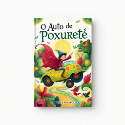 A book cover design for 'O Auto de Poxuretê', incorporating elements of folklore and whimsy