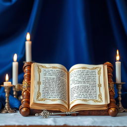 A beautifully crafted miniature Torah scroll, intricately designed with rich, ornate decorations and golden embellishments