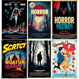 A collection of vintage movie posters featuring a blend of various genres including sci-fi, horror, and romantic comedy