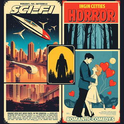 A collection of vintage movie posters featuring a blend of various genres including sci-fi, horror, and romantic comedy