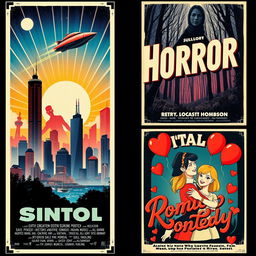 A collection of vintage movie posters featuring a blend of various genres including sci-fi, horror, and romantic comedy