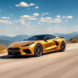 A stunning fusion of a Corvette C8 and Mercedes GLC Coupe, designed as a 4-door compact utility vehicle (CUV) featuring an elegant matte gold exterior