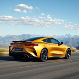 A stunning fusion of a Corvette C8 and Mercedes GLC Coupe, designed as a 4-door compact utility vehicle (CUV) featuring an elegant matte gold exterior