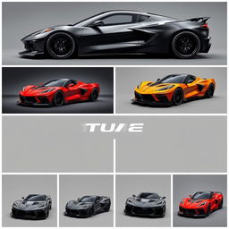 A collection of innovative bodykit ideas for the Chevrolet Corvette C8, focusing on a widebody design and a distinctive front bumper