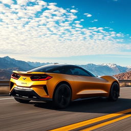 A striking fusion of the Chevrolet Corvette C8 and the Tesla Model Y, designed as a four-door CUV (Crossover Utility Vehicle)