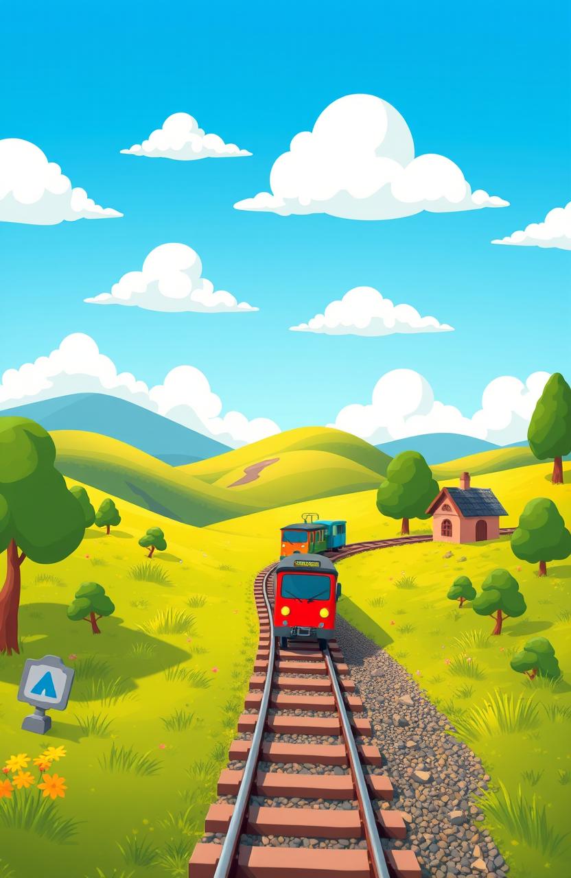 A simplistic yet visually appealing animated train track scene suitable for a novel cover