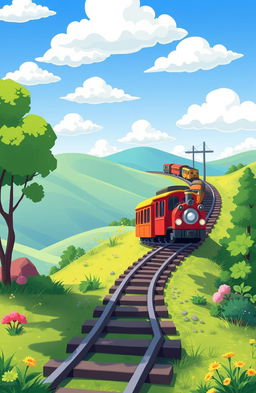 A simplistic yet visually appealing animated train track scene suitable for a novel cover