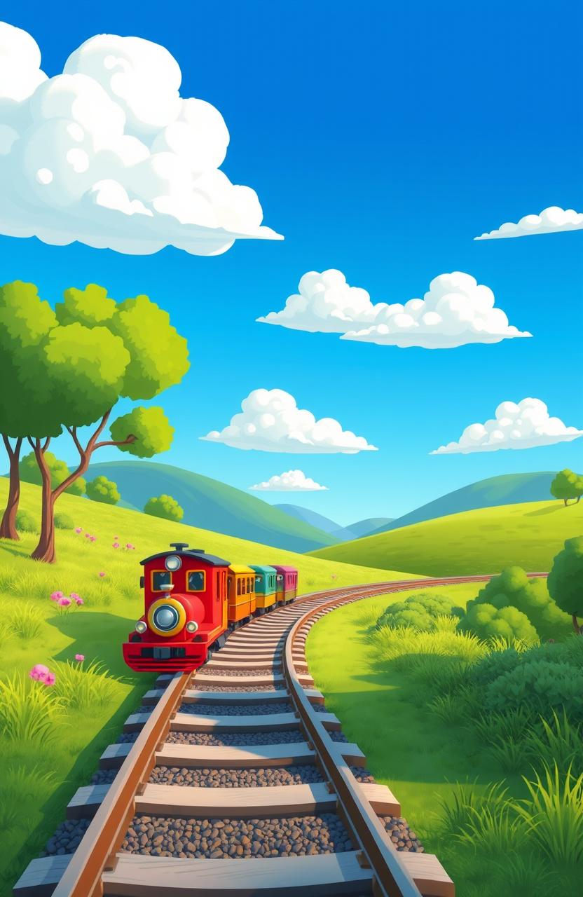 A simplistic yet visually appealing animated train track scene suitable for a novel cover