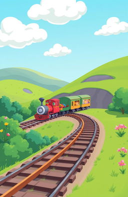 A simplistic yet visually appealing animated train track scene suitable for a novel cover