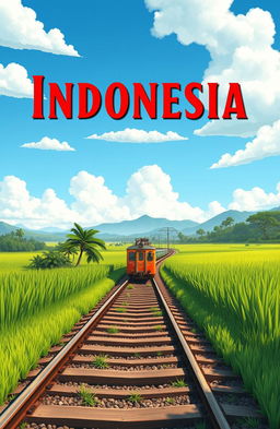 A simple yet captivating animated Indonesian train track scene designed for a novel cover