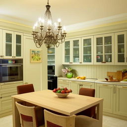 Show an example of a beautifully designed and furnished kitchen interior.