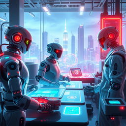 A stunning visualization of advanced technology, featuring sleek robots, futuristic gadgets, and a high-tech city skyline