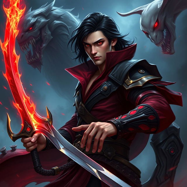 Alistar Bloodthirst, a striking vampire male from Ixalan, aged 132 years but resembling a 27-year-old human