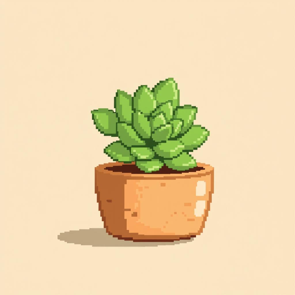 A pixel art image measuring 60x60 pixels featuring a small Crassula plant in a brown pot