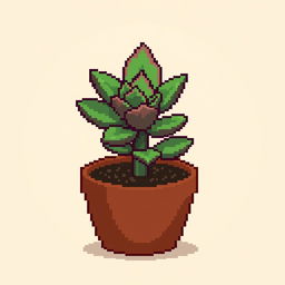 A pixel art image measuring 60x60 pixels featuring a small Crassula plant in a brown pot