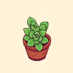 A pixel art image measuring 60x60 pixels featuring a small Crassula plant in a brown pot