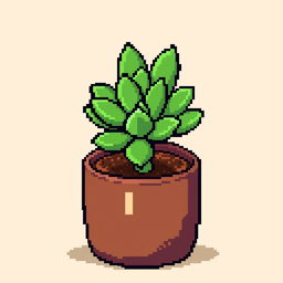 A pixel art image measuring 60x60 pixels featuring a small Crassula plant in a brown pot