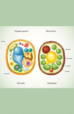 A detailed diagram of an animal and plant cell side by side, showcasing their unique structures