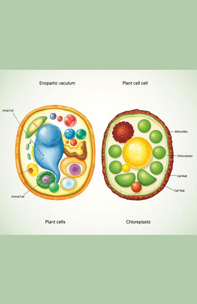 A detailed diagram of an animal and plant cell side by side, showcasing their unique structures