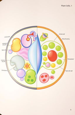 A detailed diagram of an animal and plant cell side by side, showcasing their unique structures