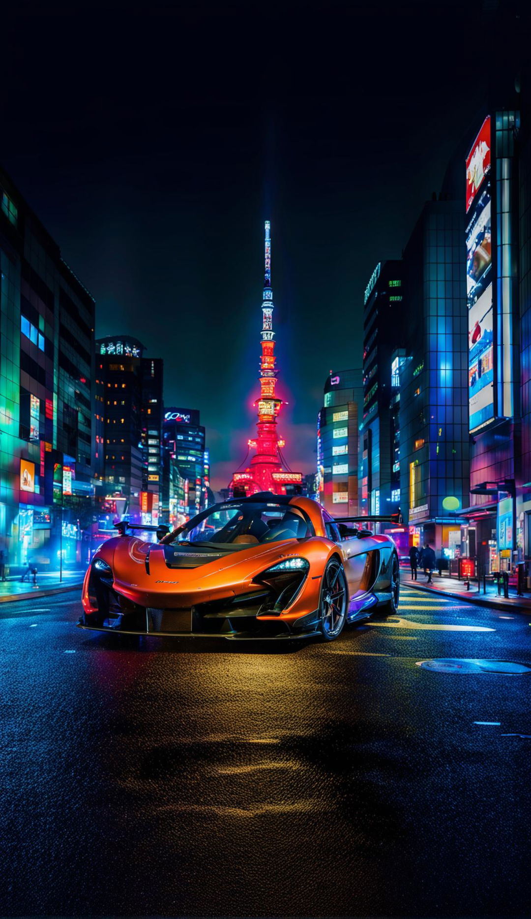 A McLaren Senna on the bustling streets of Tokyo.