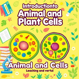 A vibrant and educational cover design for a teaching module on the introduction to animal and plant cells